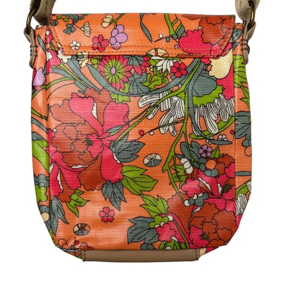 Sakroots Orange Floral Print Crossbody Messenger Flap Purse Bag Coated Canvas - Picture 7 of 13